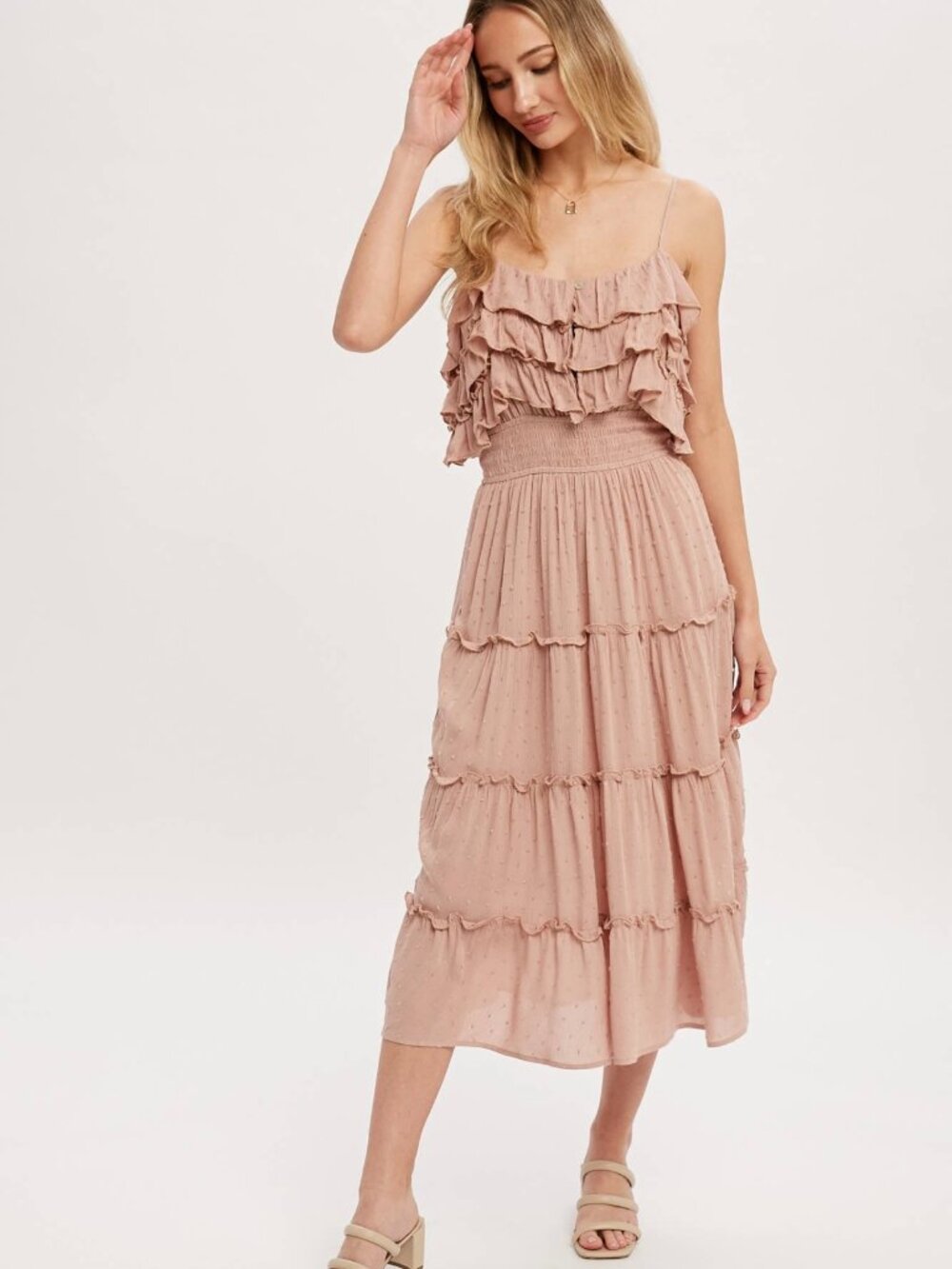 D28-Clip Dot Tiered Dress